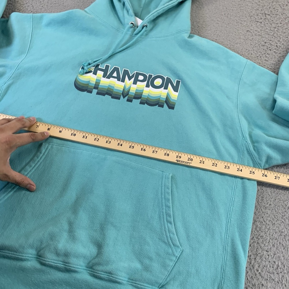 Champion Hoodie Mens XL Reverse‎ Weave Teal Multi-Logo Retro Hooded Sweatshirt - Picture 3 of 10
